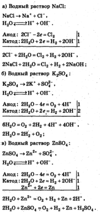 электролизе водных растворов следующих солей хлорида натрия
