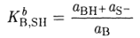 константу равновесия реакции взаимодействия основания В с растворителем SH